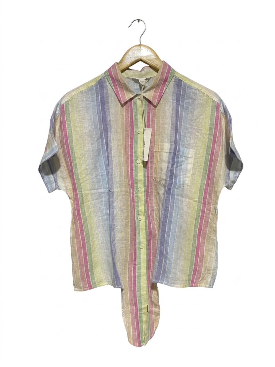 BEACH LUNCH LOUNGE |S| BUST FREE | B11|  MULTICOLOR STRIPED SHORT SLEEVE BUTTON-UP SHIRT
