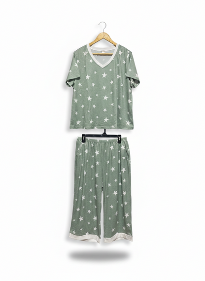 SAGE GREEN STAR PRINT PYJAMA SET |XL|
