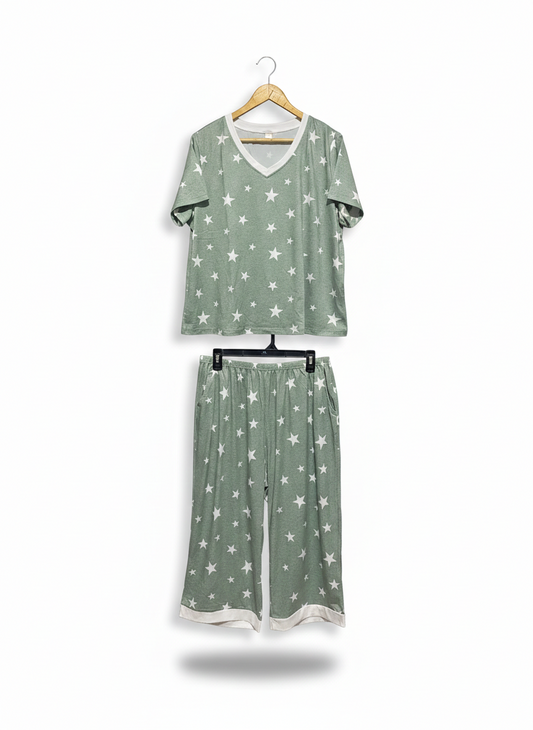 SAGE GREEN STAR PRINT PYJAMA SET |XL|
