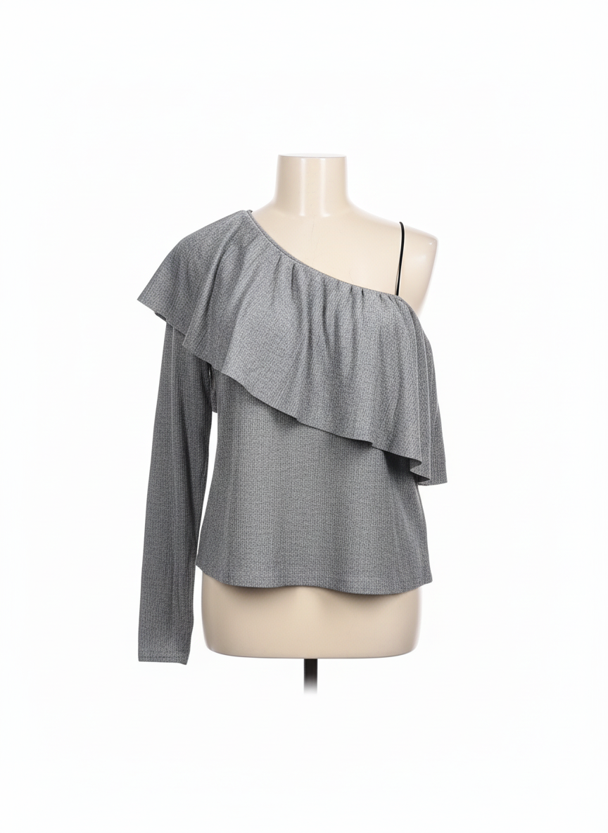 ZARA SILVER SHINY ASYMMETRIC NECKLINE SINGLE STRAP TOP