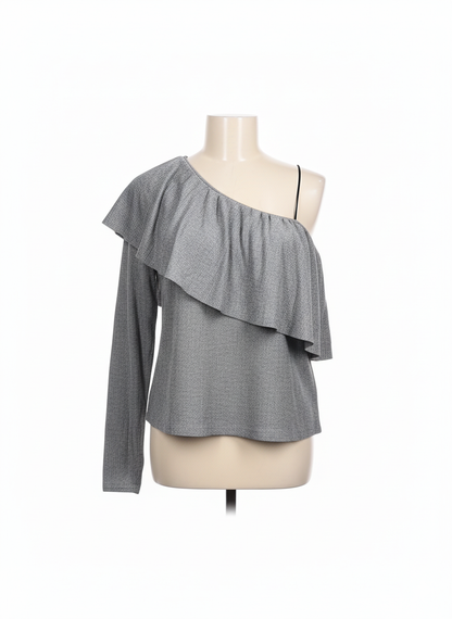 ZARA SILVER SHINY ASYMMETRIC NECKLINE SINGLE STRAP TOP
