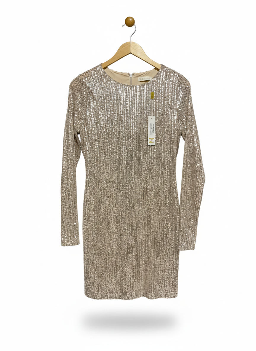 MESHKI |M| BUST 17| DAZZLING CHAMPAGNE GOLD SEQUIN MINI DRESS
