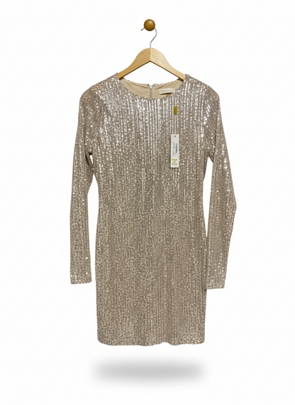 MESHKI |M| BUST 17| DAZZLING CHAMPAGNE GOLD SEQUIN MINI DRESS