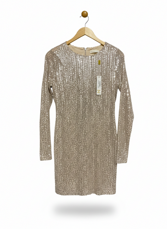 MESHKI |M| BUST 17| DAZZLING CHAMPAGNE GOLD SEQUIN MINI DRESS