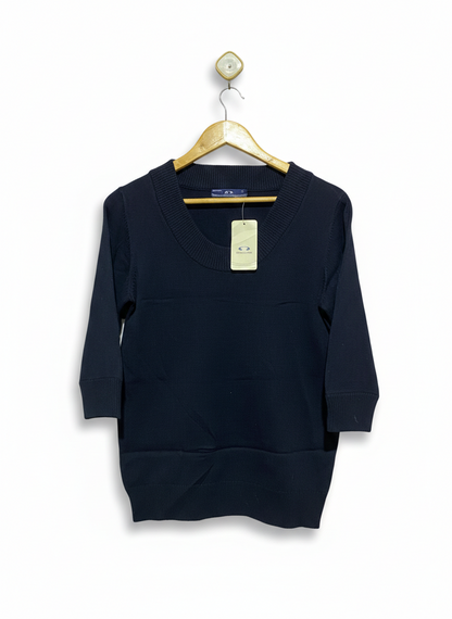 BIZ COLLECTION |L| BUST 17| Navy Blue 3/4-Sleeve Knit Top or Light Sweater