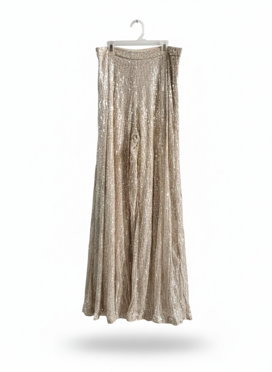 SHEIN|L|WAIST 30| CHAMPAGNE GOLD SEQUIN WIDE LEG TROUSERS