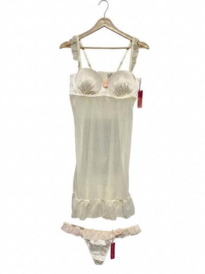LOVING MOMENTS |L| B11|  VINTAGE-STYLE SHEER BABYDOLL LINGERIE SET - CREAM WHITE