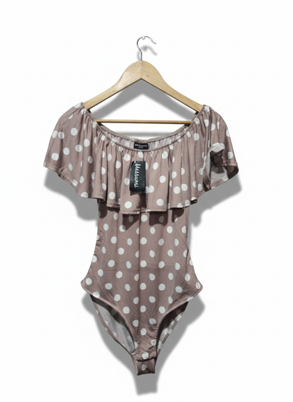 MASSUMI|M|BUST 15|Off The Shoulder Polka Dot Bodysuit