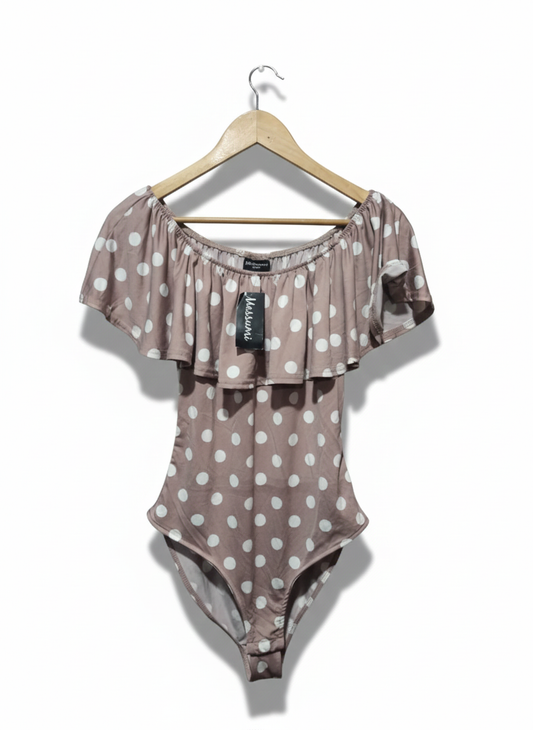 MASSUMI|M|BUST 15|Off The Shoulder Polka Dot Bodysuit