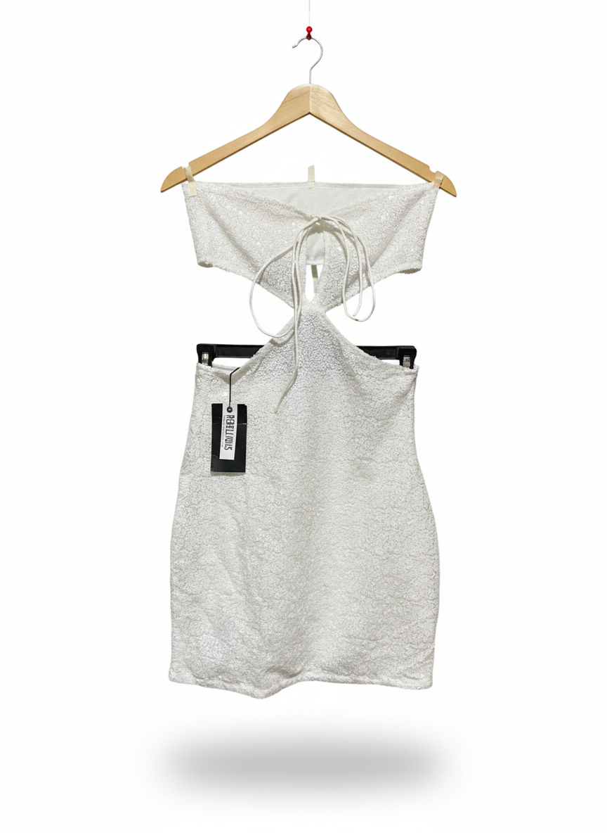 REBELLIOUS |S| BUST 13| THIS STUNNING WHITE SEQUIN MINI DRESS