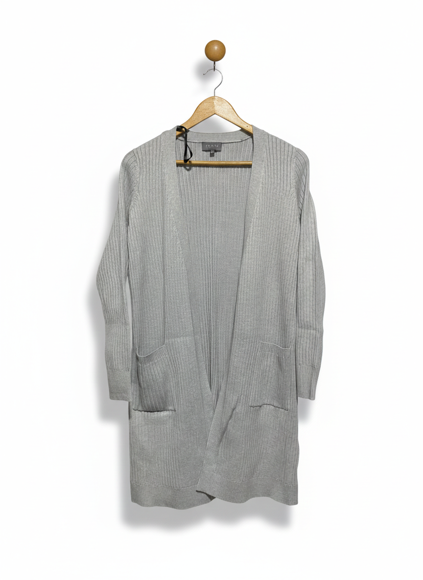 TOKITO |M| BUST 19| Grey Ribbed Open-Front Long Cardigan