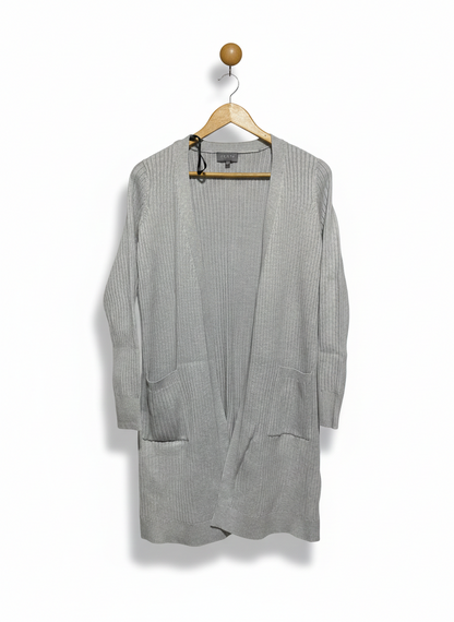 TOKITO |M| BUST 19| Grey Ribbed Open-Front Long Cardigan