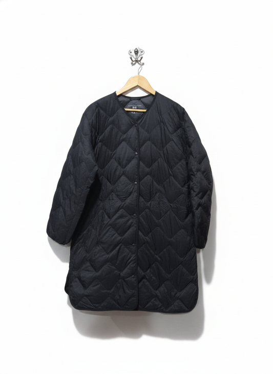UNIQLO| L|BUST 23|Black Quilted Collarless Women's Ultra Light Down Long Coat