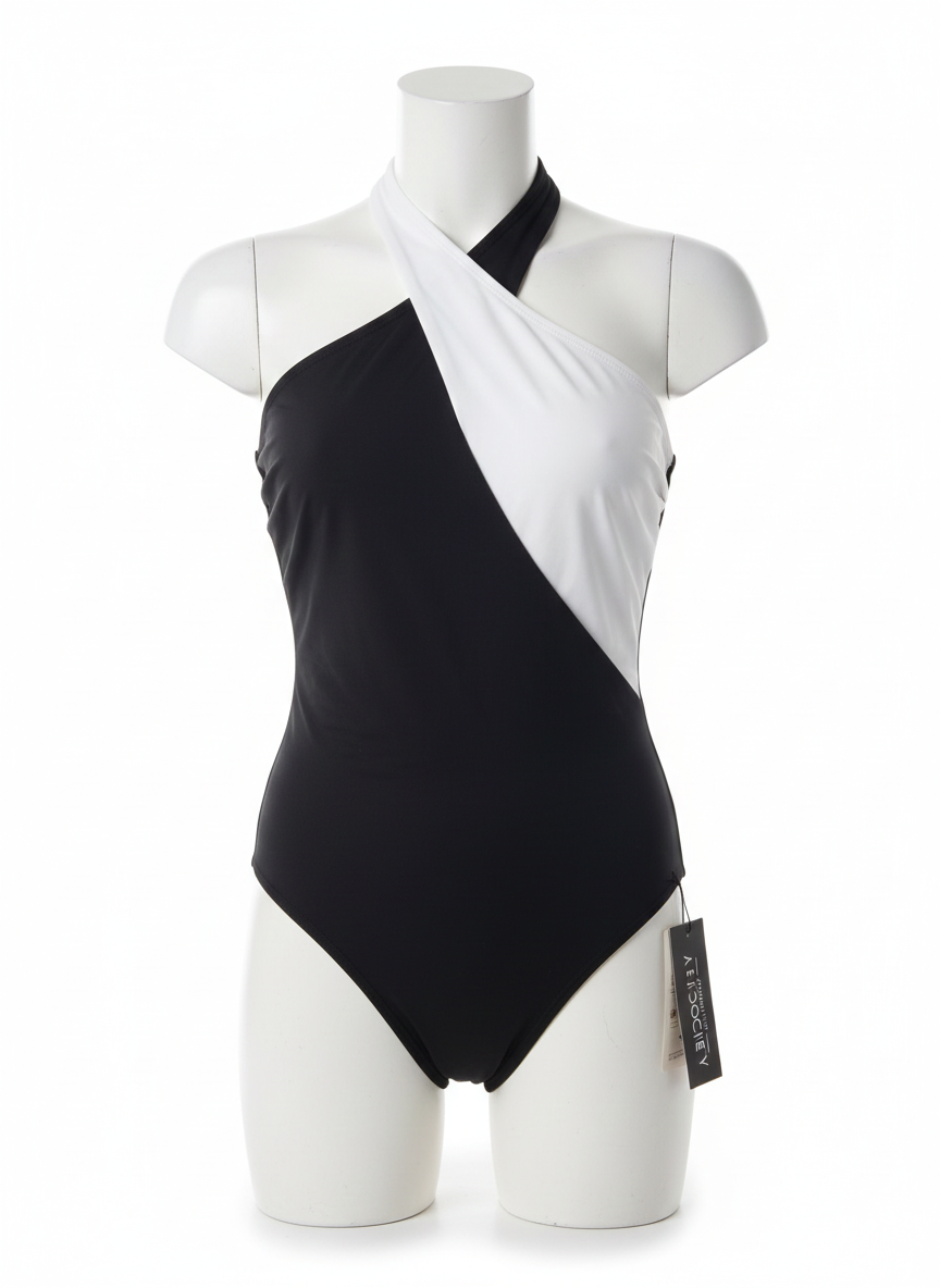 CARVICO|S|BUST 13|Asymmetrical Two Tone One Piece Swimsuit