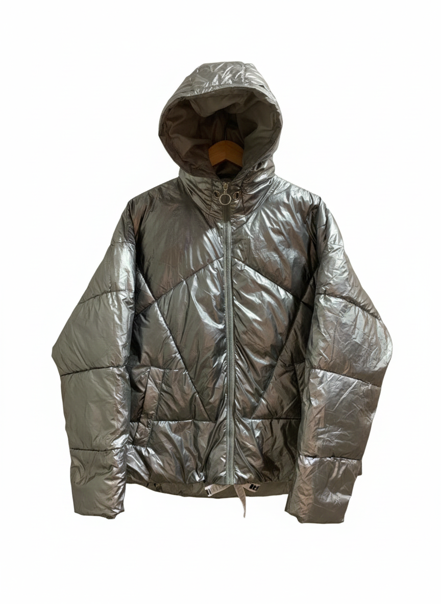 LOGER|M|BUST 25|SILVER METALLIC HOODED PUFFER JACKET