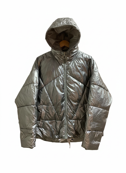 LOGER|M|BUST 25|SILVER METALLIC HOODED PUFFER JACKET
