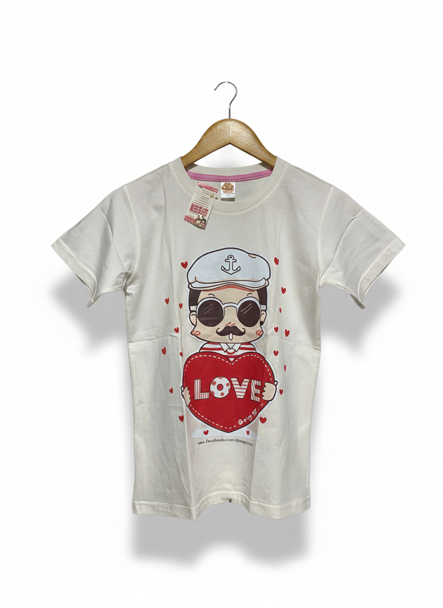 GOING TO |S| BUST 17|B12| SAILOR CAPTAIN "LOVE" GRAPHIC WHITE T-SHIRT