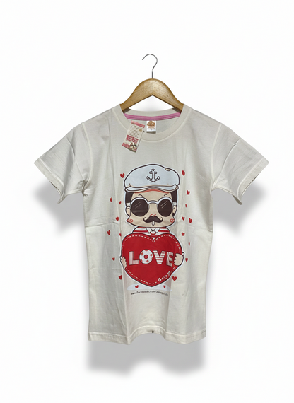 GOING TO |S| BUST 17|B12| SAILOR CAPTAIN "LOVE" GRAPHIC WHITE T-SHIRT