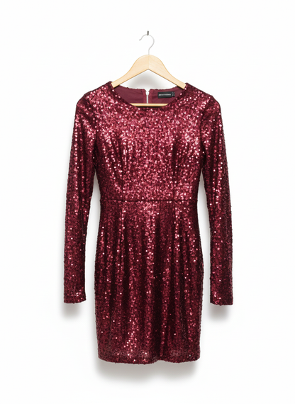 PRETTY LITTLE THINGS|XS|BUST 14|RED LONG SLEEVE SEQUIN MINI DRESS