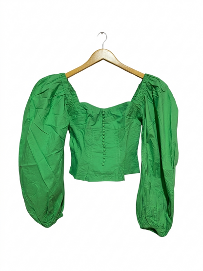 KAREN MILLEN |S| BUST 14| B8| BRIGHT GREEN PUFF SLEEVE CORSET STYLE BLOUSE