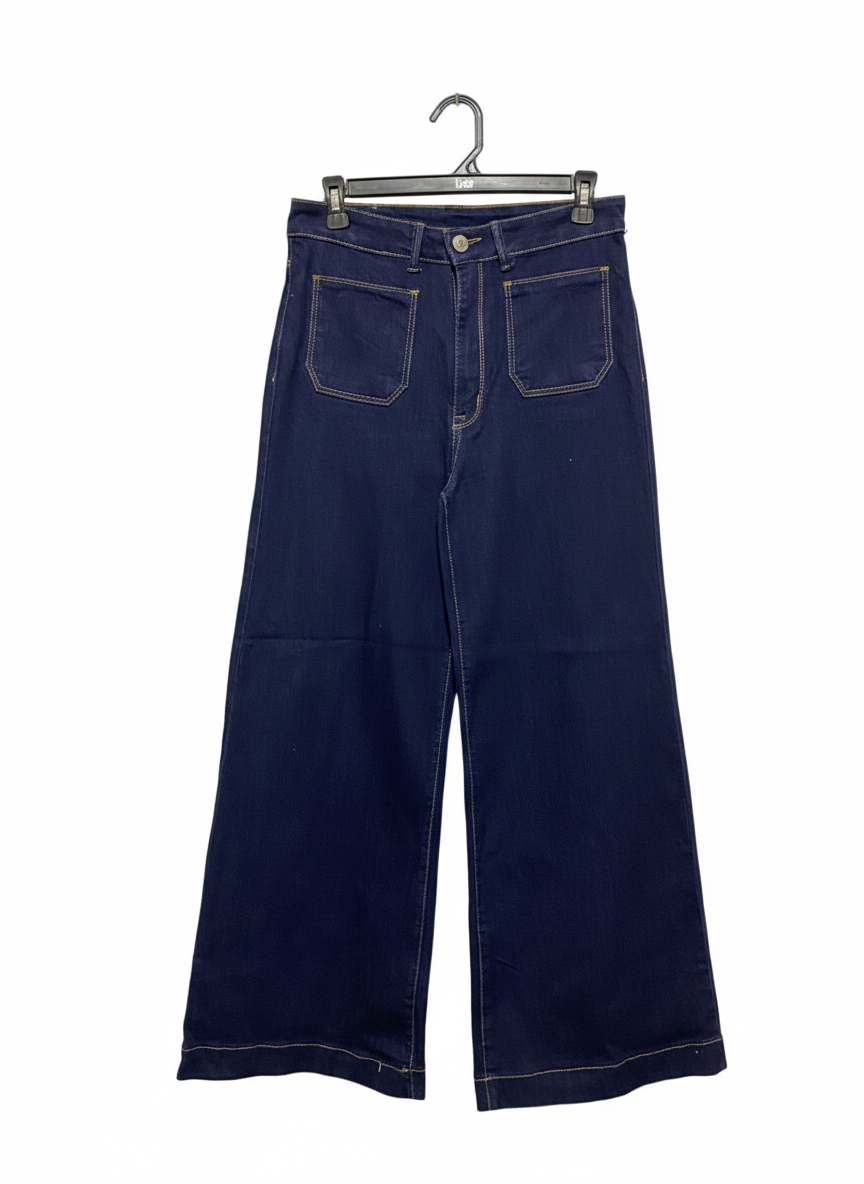 CAROLIRIA |L| WAIST 30| Dark Blue Patch Pocket Wide Leg Jeans