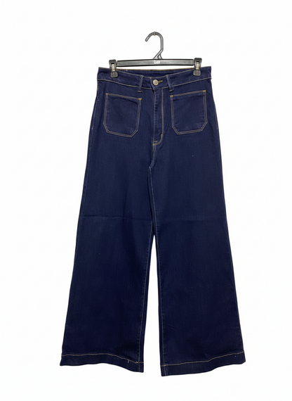 CAROLIRIA |L| WAIST 30| Dark Blue Patch Pocket Wide Leg Jeans