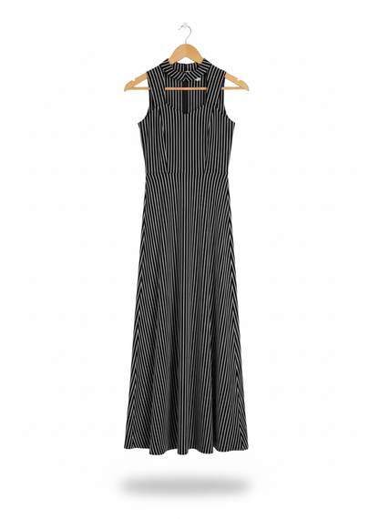 VESTRY|XS/S|BUST 15|BLACK AND WHITE STRIPED SLEEVELESS A-LINE MAXI DRESS