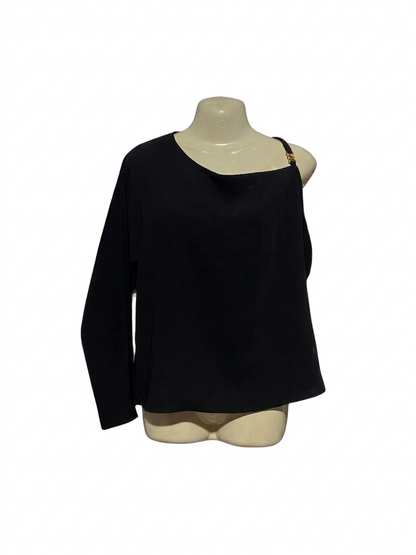 MNG |M| BUST FREE | B4| CHIC ASYMMETRICAL ONE-SHOULDER TOP WITH GOLD HARDWARE ACCENT