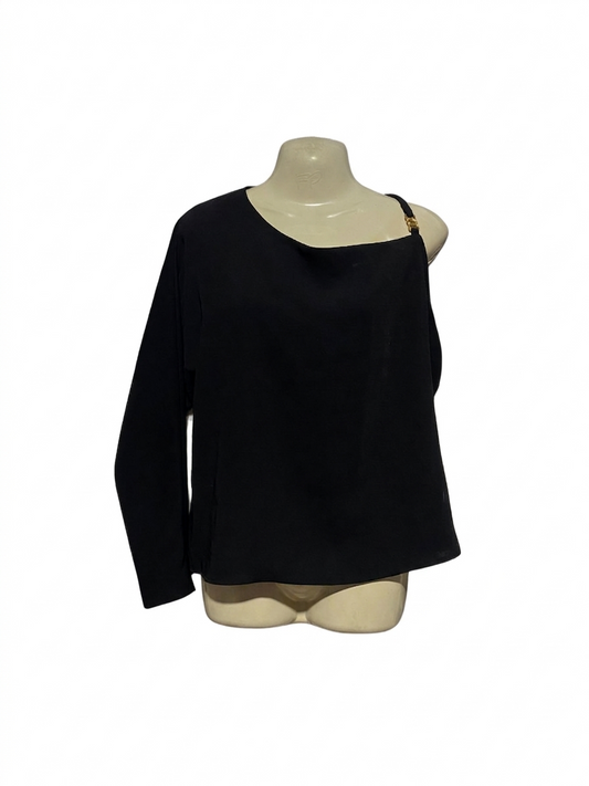 MNG |M| BUST FREE | B4| CHIC ASYMMETRICAL ONE-SHOULDER TOP WITH GOLD HARDWARE ACCENT