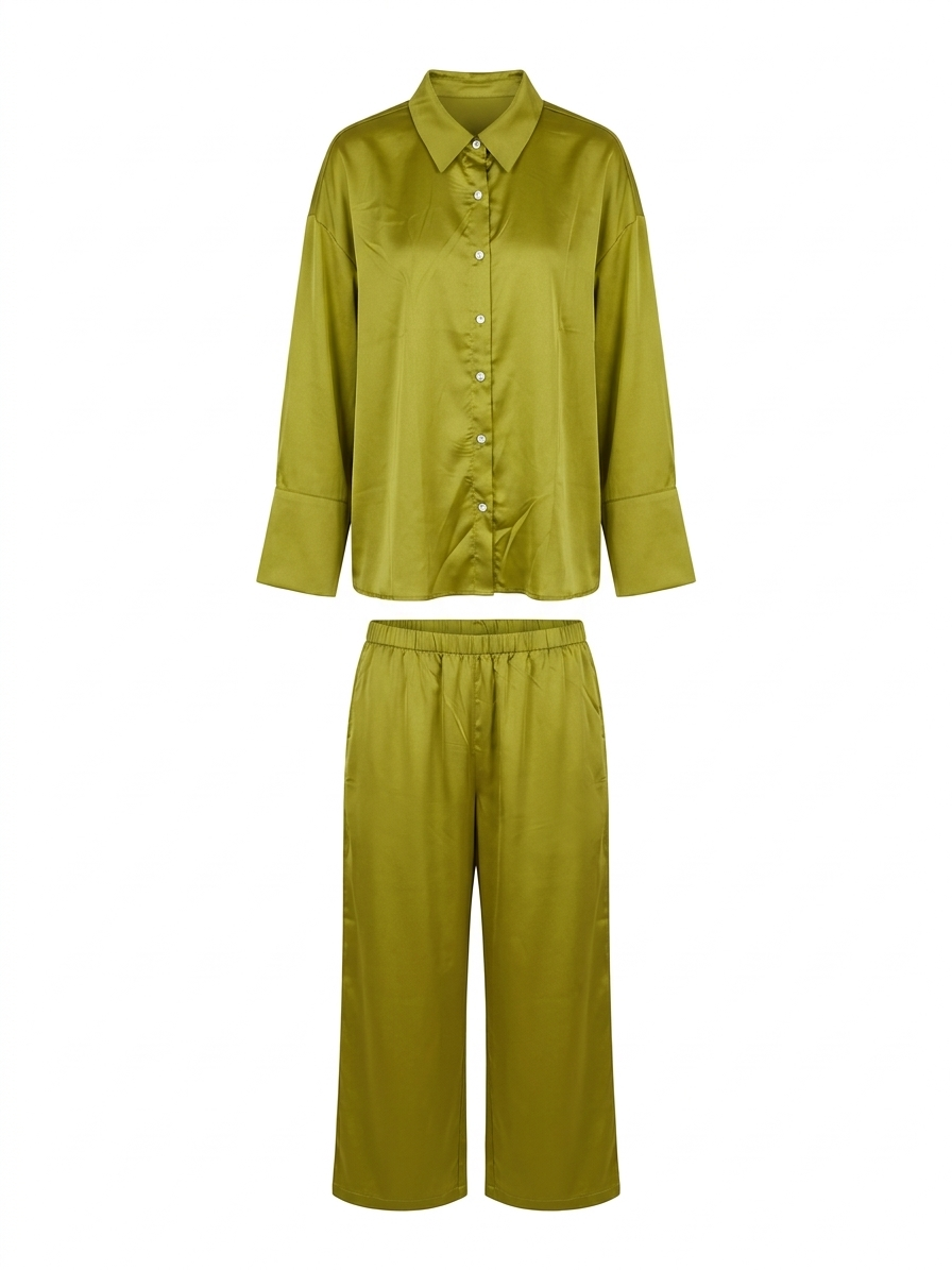 SOPHISTICATED OLIVE GREEN SATIN CO-ORD LOUNGE SET |XXL| B7|