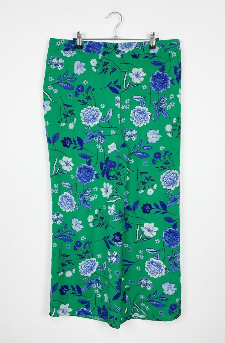 EVANS |XXL| WAIST 40| B8| BOHEMIAN VIBRANT GREEN PAISLEY PRINT WIDE-LEG TROUSERS