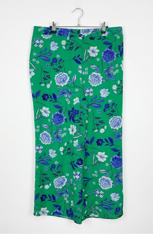 EVANS |XXL| WAIST 40| B8| BOHEMIAN VIBRANT GREEN PAISLEY PRINT WIDE-LEG TROUSERS