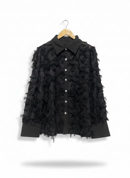 SHEIN |XL| BUST 21| TEXTURED FRINGE BLACK SHIRT