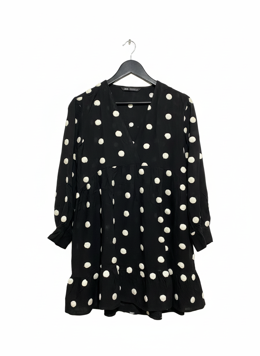 ZARA |L| BUST 19| Black and White Polka Dot Mini Dress