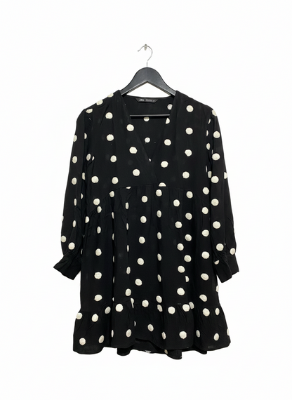 ZARA |L| BUST 19| Black and White Polka Dot Mini Dress