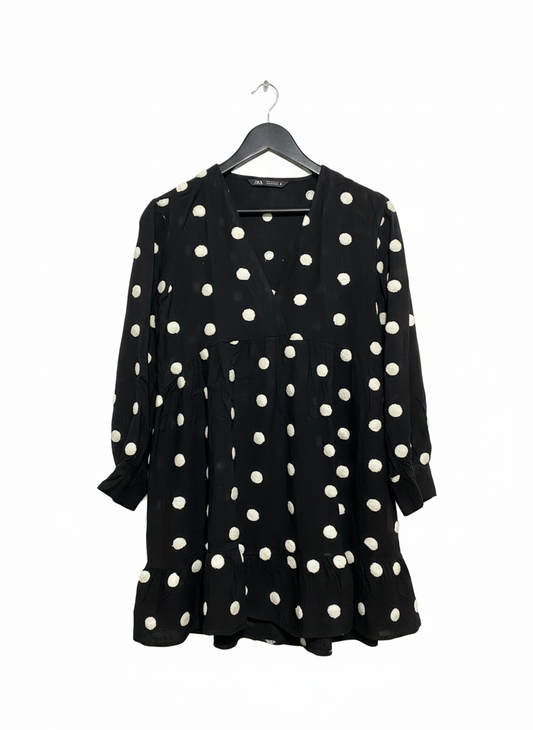 ZARA |L| BUST 19| Black and White Polka Dot Mini Dress