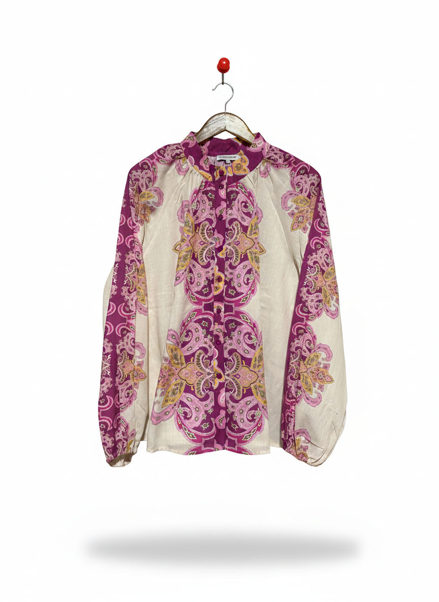 YOURS TRULY |M| BUST 25| VIBRANT BOHEMIAN-INSPIRED BLOUSE FEATURING AN INTRICATE PAISLEY PLACEMENT PRINT