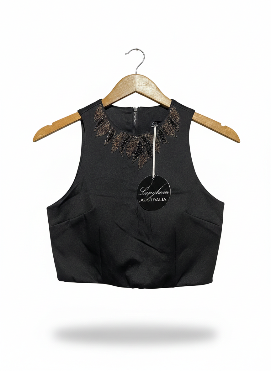LONG HEM |S| BUST 15| ELEGANT EMBELLISHED HALTER CROP TOP