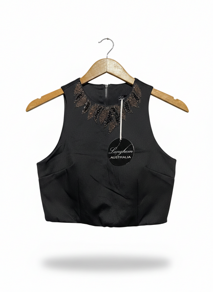 LONG HEM |S| BUST 15| ELEGANT EMBELLISHED HALTER CROP TOP