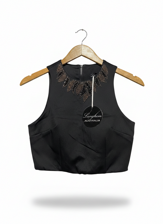 LONG HEM |S| BUST 15| ELEGANT EMBELLISHED HALTER CROP TOP