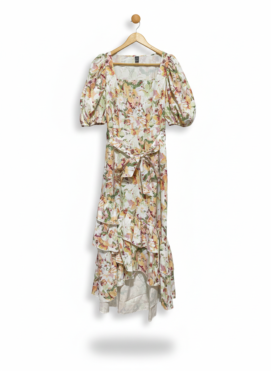 SHEIN |L| BUST 17| ROMANTIC FLORAL TIERED MIDI DRESS