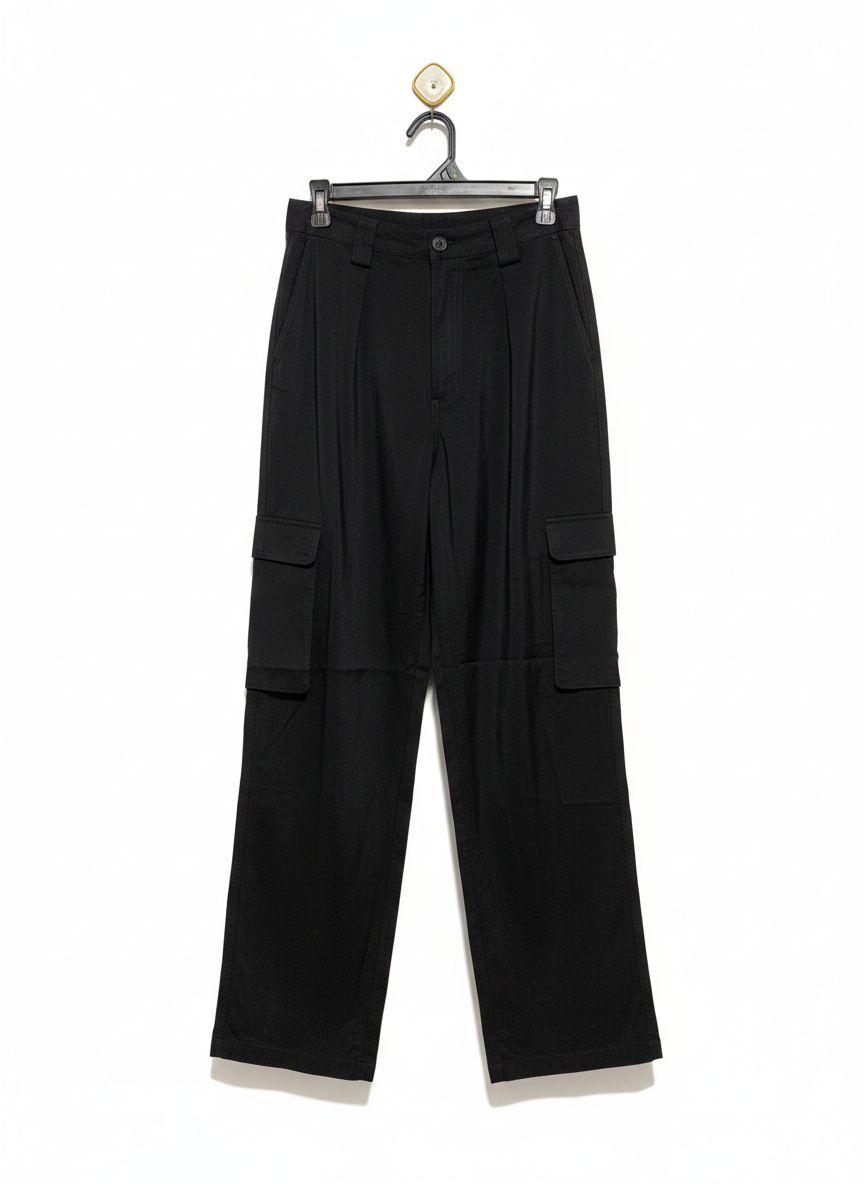 COTTON ON |M| WAIST 28| WOMEN'S HIGH-WAISTED STRAIGHT-LEG CARGO PANTS - NOIR BLACK