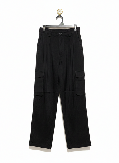 COTTON ON |M| WAIST 28| WOMEN'S HIGH-WAISTED STRAIGHT-LEG CARGO PANTS - NOIR BLACK