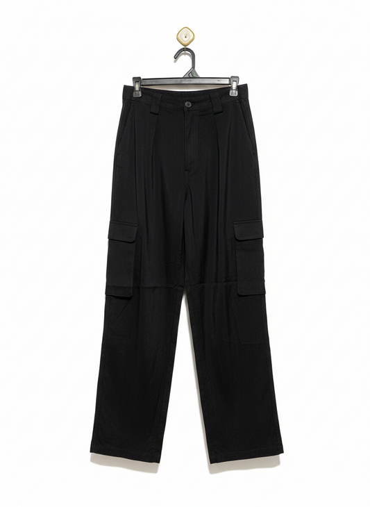 COTTON ON |M| WAIST 28| WOMEN'S HIGH-WAISTED STRAIGHT-LEG CARGO PANTS - NOIR BLACK