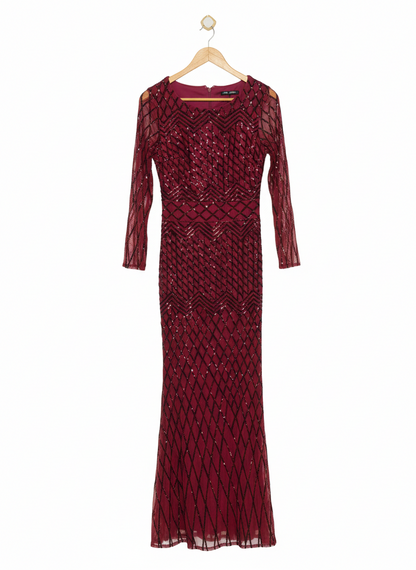 MEI MEI |L| BUST 15|B10| WOMEN'S SEQUINNED GALA GOWN IN BURGUNDY MAXI DRESS