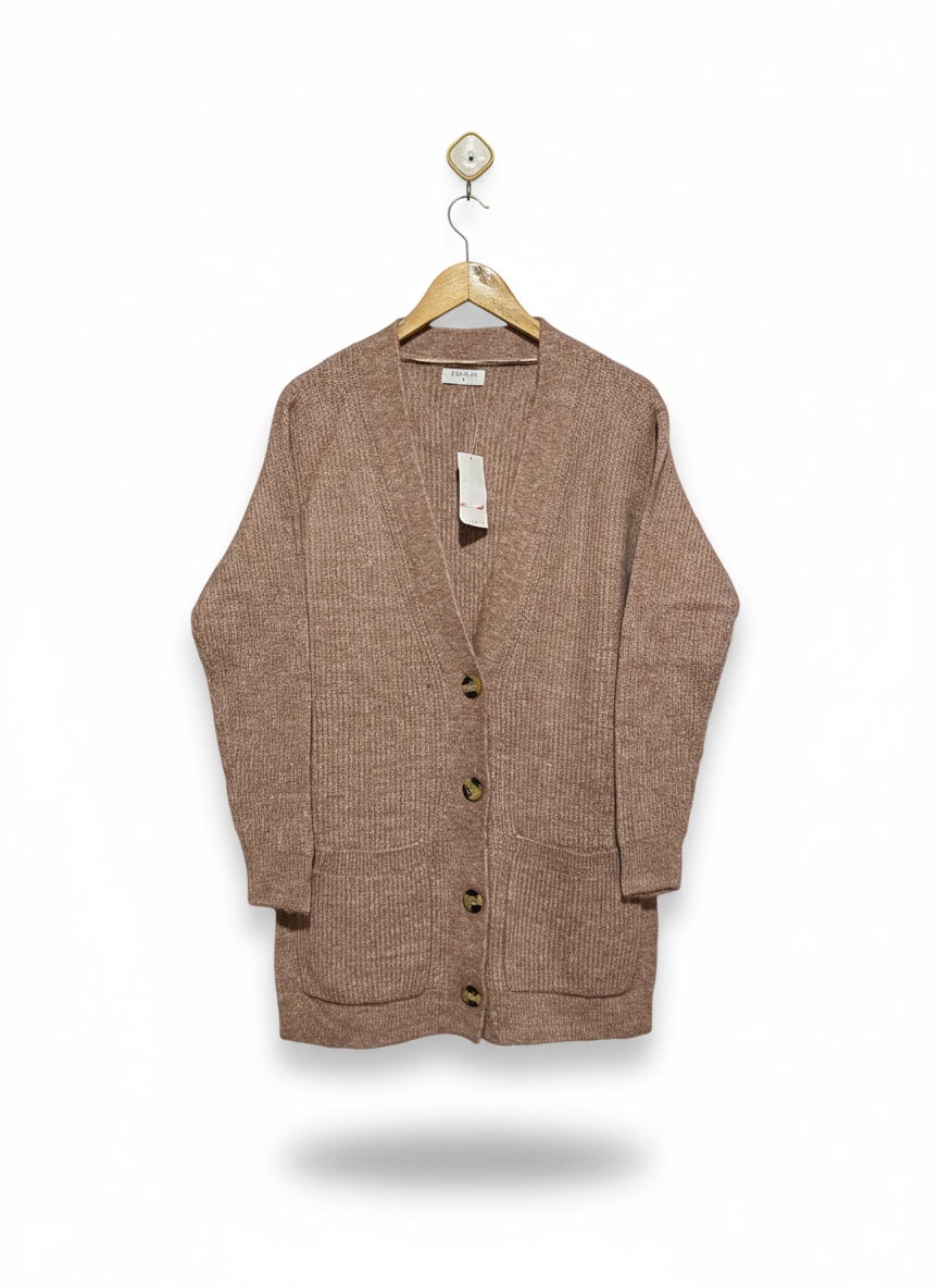 PAPAYA |S| BUST 19| Brown Ribbed Knit Long Cardigan