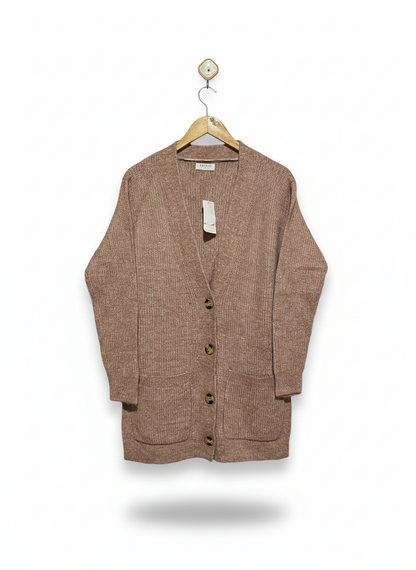 PAPAYA |S| BUST 19| Brown Ribbed Knit Long Cardigan