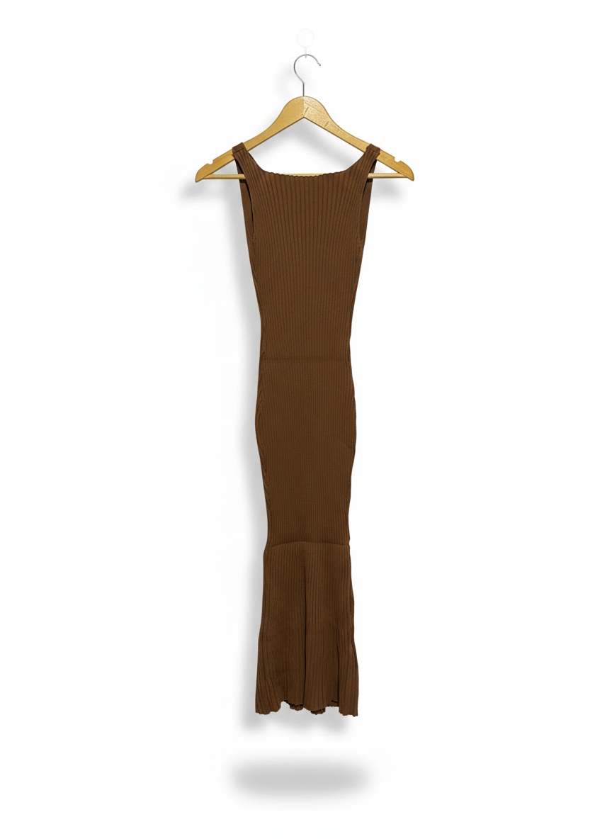 HELLO MOLLY |XS| BUST 11| Brown Midi Knit Dress