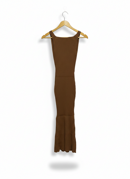 HELLO MOLLY |XS| BUST 11| Brown Midi Knit Dress