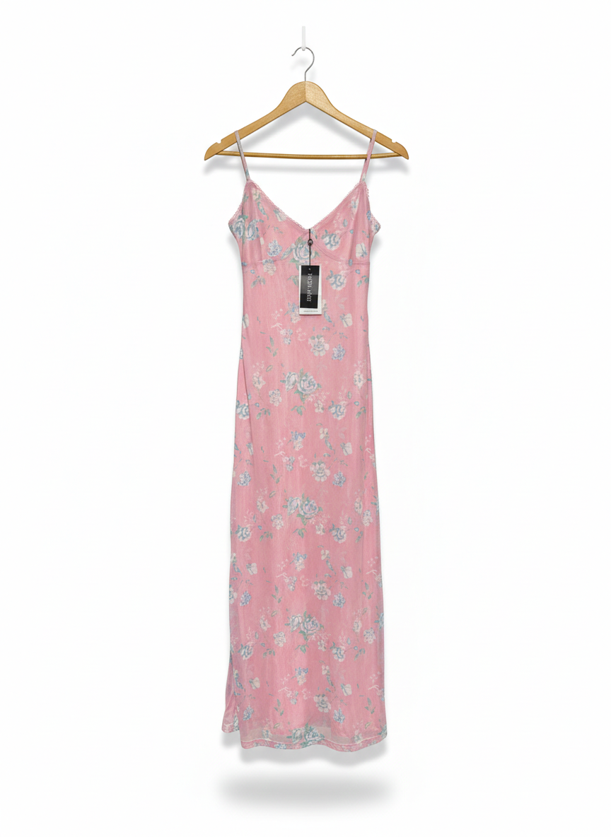 TIGER MIST |M| BUST 14| ROMANTIC DITSY FLORAL SLIP DRESS - PALE PINK MAXI